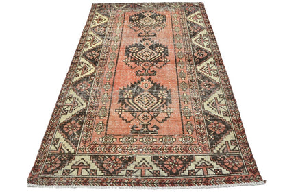 4X6'5 Distressed Antique Tribal Oriental Rug Muted Farmhouse Wool Carpet