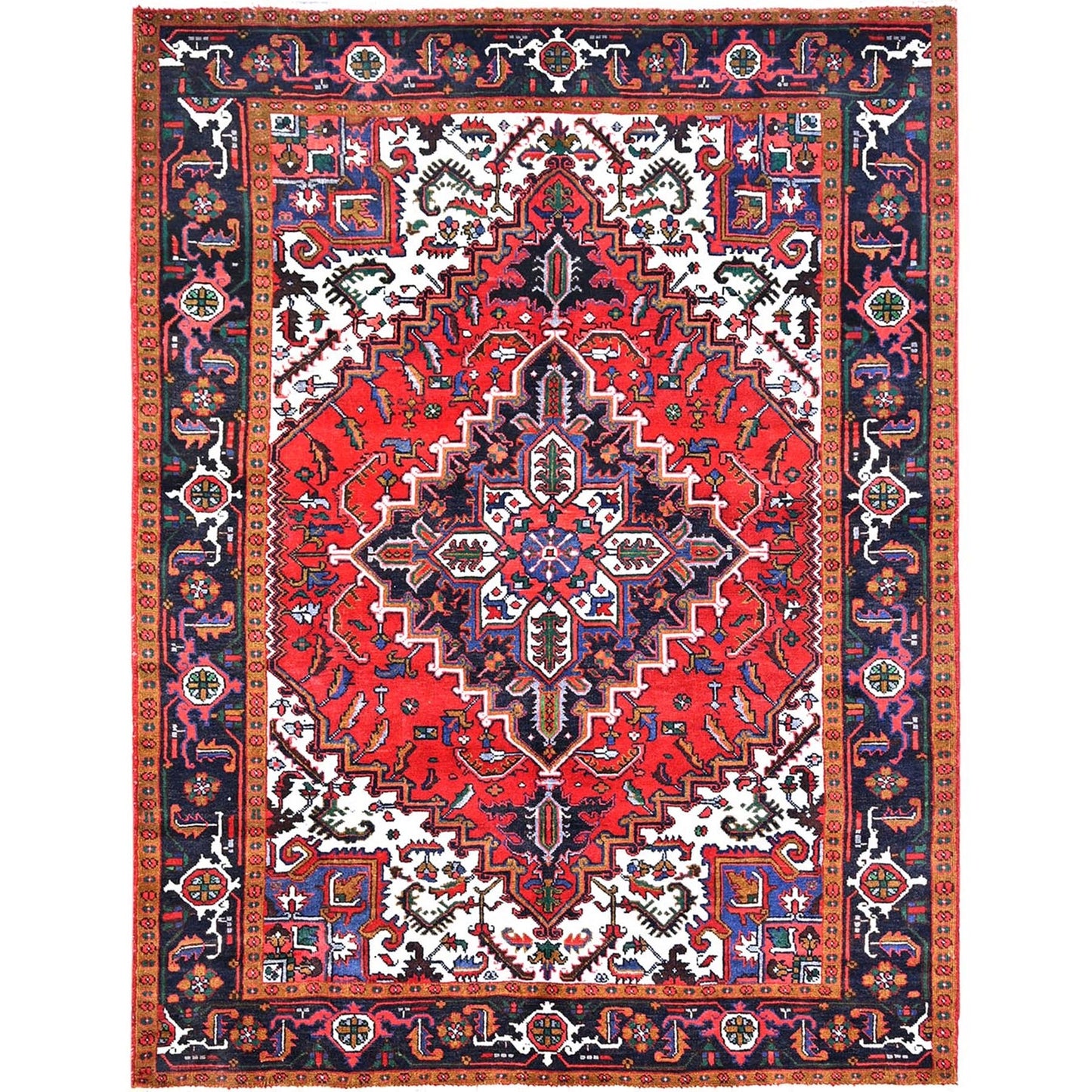 6'7"X9'2" Spanish Red Antique Organic Wool Hand Knotted Oriental Pile Rug