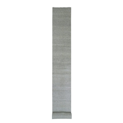 2'6"X21'8" Castor Gray Undyed Wool Grass Hand Knotted Xl Runner Rug