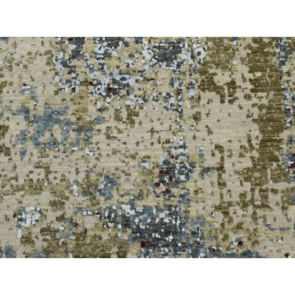 8'5"X8'5" Beige Hand Knotted Abstract Design Soft Wool Square Rug