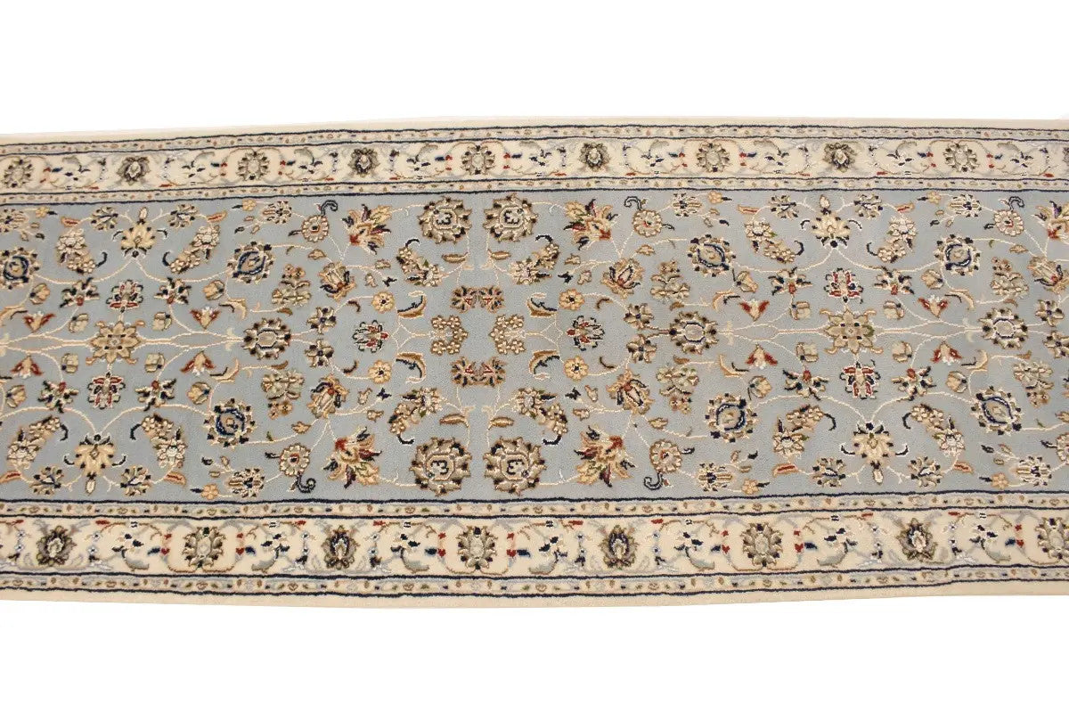 Light Blue-Gray Floral Indo-Nain Runner Rug Oriental Decor Carpet 2'7X8 ft