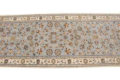 Light Blue-Gray Floral Indo-Nain Runner Rug Oriental Decor Carpet 2'7X8 ft