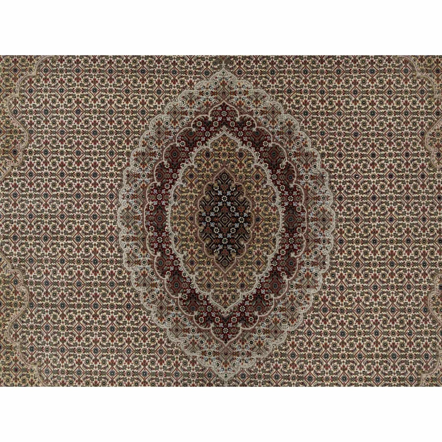 8'X10' Photon White Super Mahi Hand Knotted Wool And Silk 250 Kpsi Rug