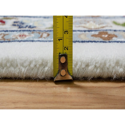 10'X10' White Wool And Silk Hand Knotted 250 Kpsi Nain Design Square Rug
