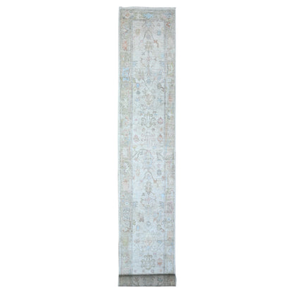 2'6"X19'1" Chrome Gray Natural Dyes Angora Oushak Xl Runner Oriental Rug