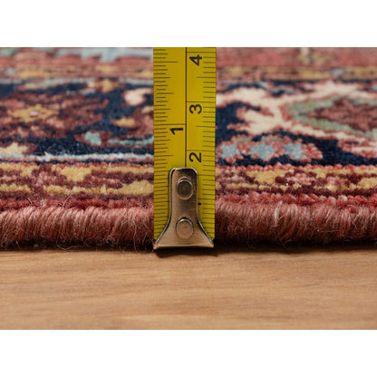 2'7"X6'1" Red Antiqued Heris Re-Creation All Wool Hand Knotted Runner Rug