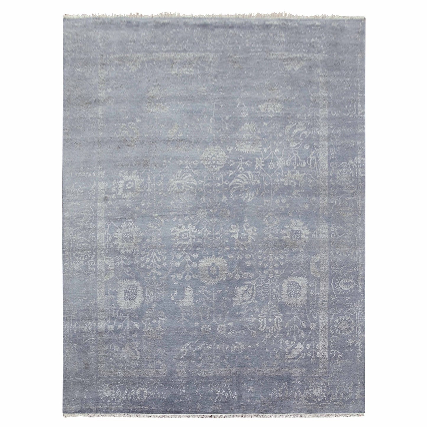 8'10"X11'8" Davy'S Gray Hand Knotted Zoroastrian Tebraz Wool And Silk Rug