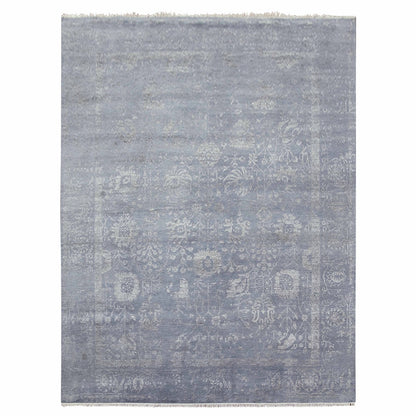 8'10"X11'8" Davy'S Gray Hand Knotted Zoroastrian Tebraz Wool And Silk Rug