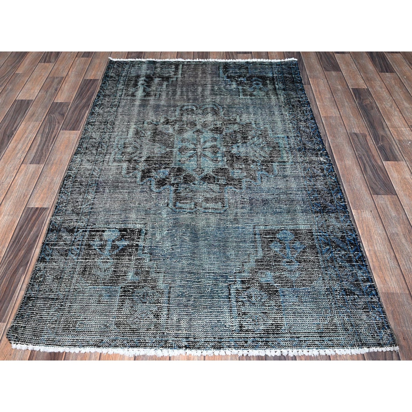 3'6"X5'9" Gray Ovedyed Vintage Zoroastrian Worn Down Hand Knotted Wool Rug