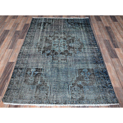 3'6"X5'9" Gray Ovedyed Vintage Zoroastrian Worn Down Hand Knotted Wool Rug