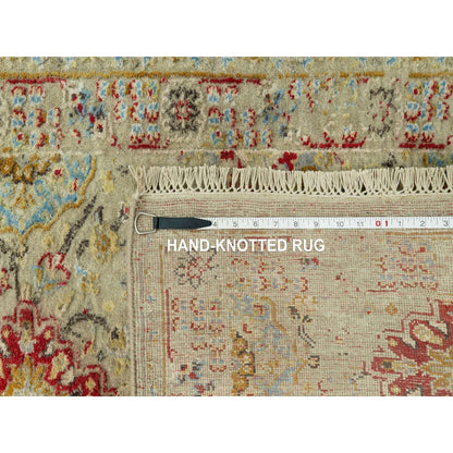 2'8"X15'10" Camel Wool And Silk Sunset Hand Knotted Runner Oriental Rug