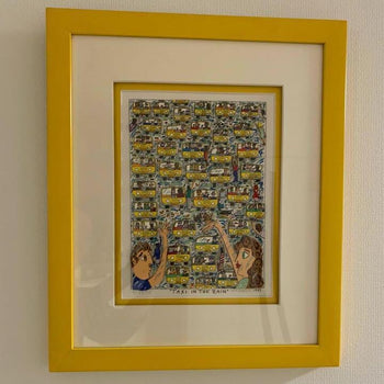 james rizzi / TAXI IN THE RAIN 1993-3D silkscreen Yellow