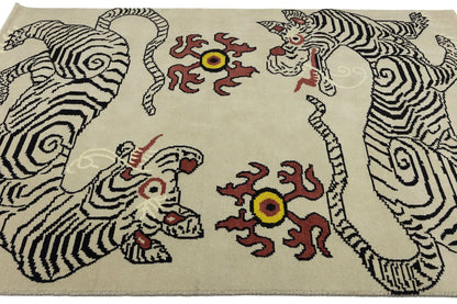 Nepali Tiger Oriental Rug Wool Tribal Modern