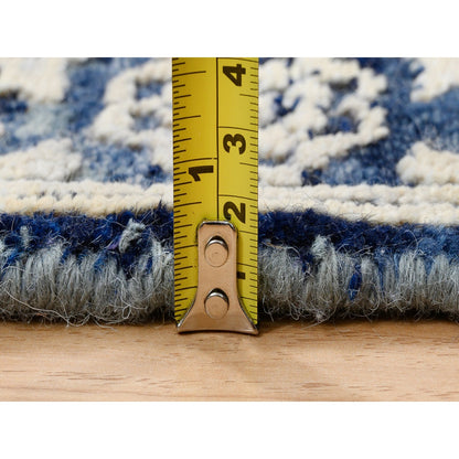 2'X3' Blue-Teal Erased Wool And Silk Hand Knotted Broken Farsian Mat Rug