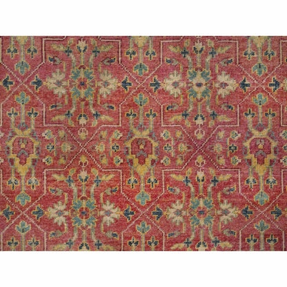 10'X13'9" Red Hand Knotted Antiqued Oushak Design Wool Oriental Rug