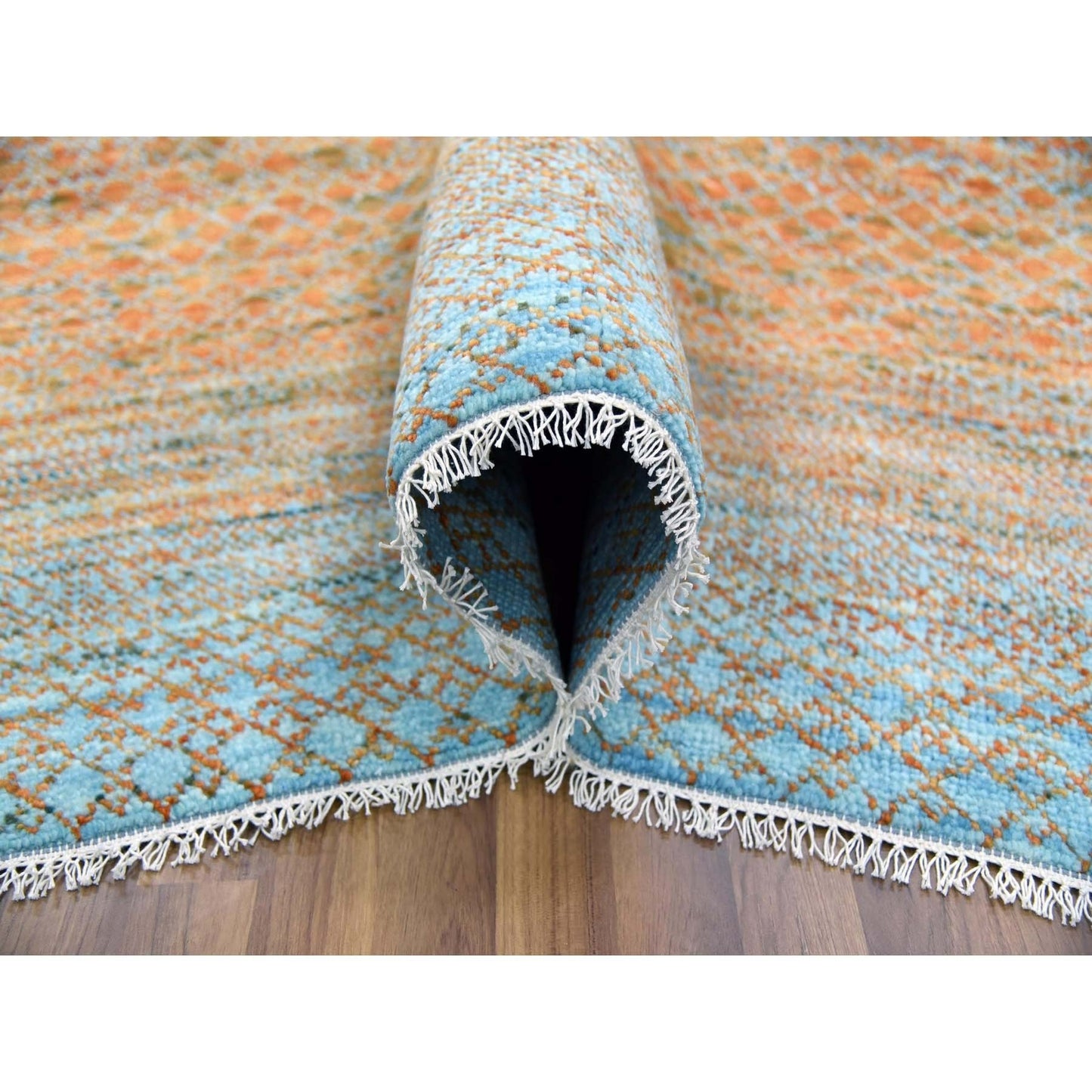 10'1"X14' Orange Pure Wool Hand Knotted Modern Chiaroscuro Collection Rug