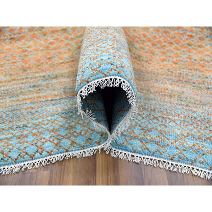 10'1"X14' Orange Pure Wool Hand Knotted Modern Chiaroscuro Collection Rug