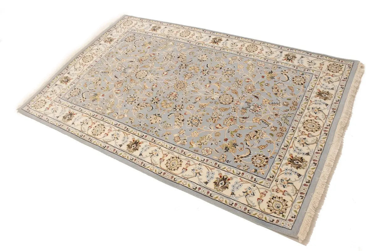 Oriental rug carpet floral blue light handmade entryway foyer 4x6 ft