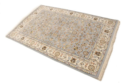 Oriental rug carpet floral blue light handmade entryway foyer 4x6 ft