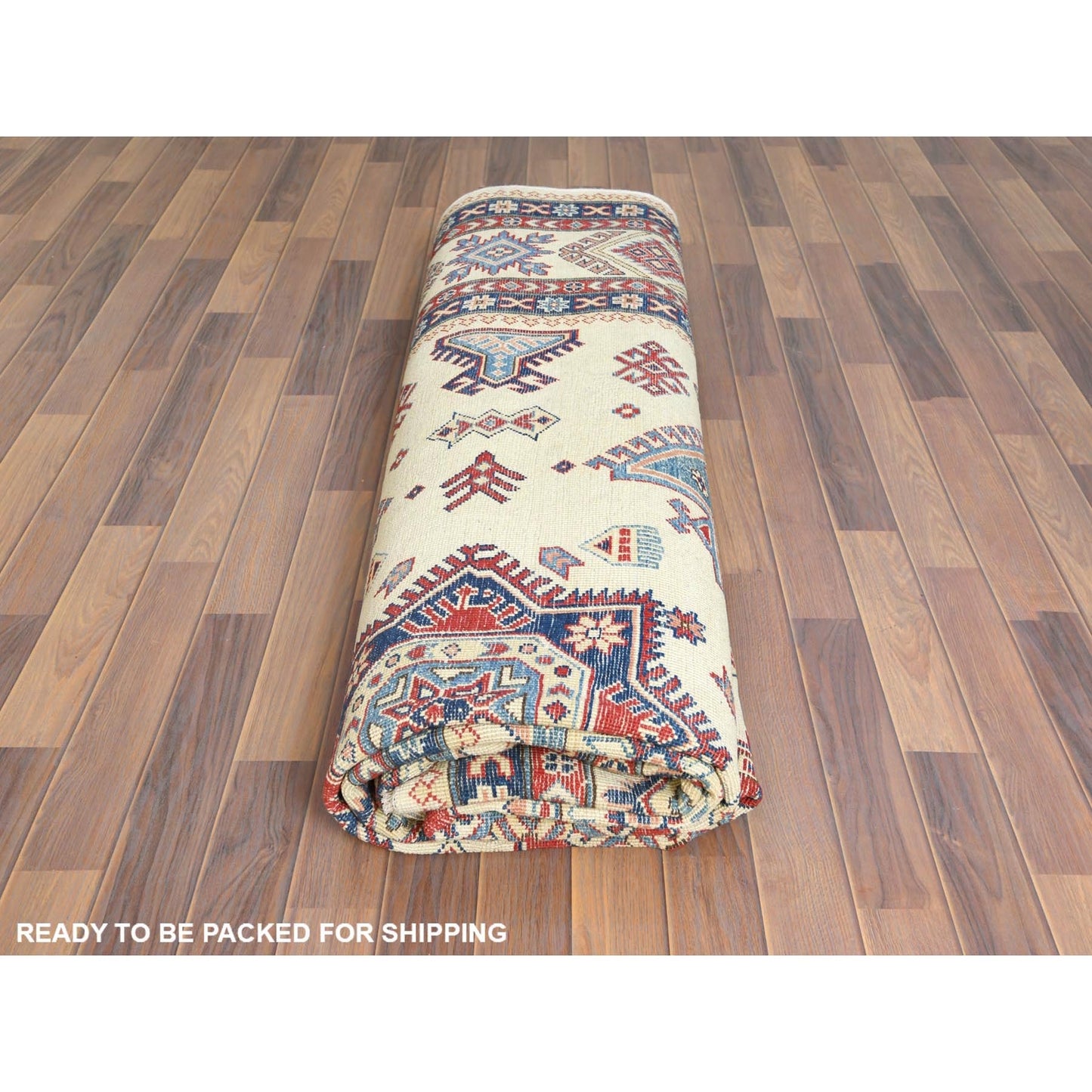 9'1"X11'7" Hand Knotted Ivory Afghan Special Kazak Natural Wool Rug