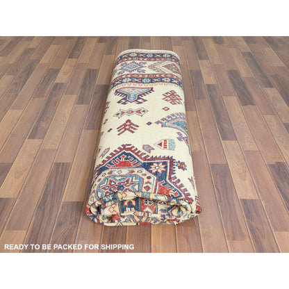 9'1"X11'7" Hand Knotted Ivory Afghan Special Kazak Natural Wool Rug