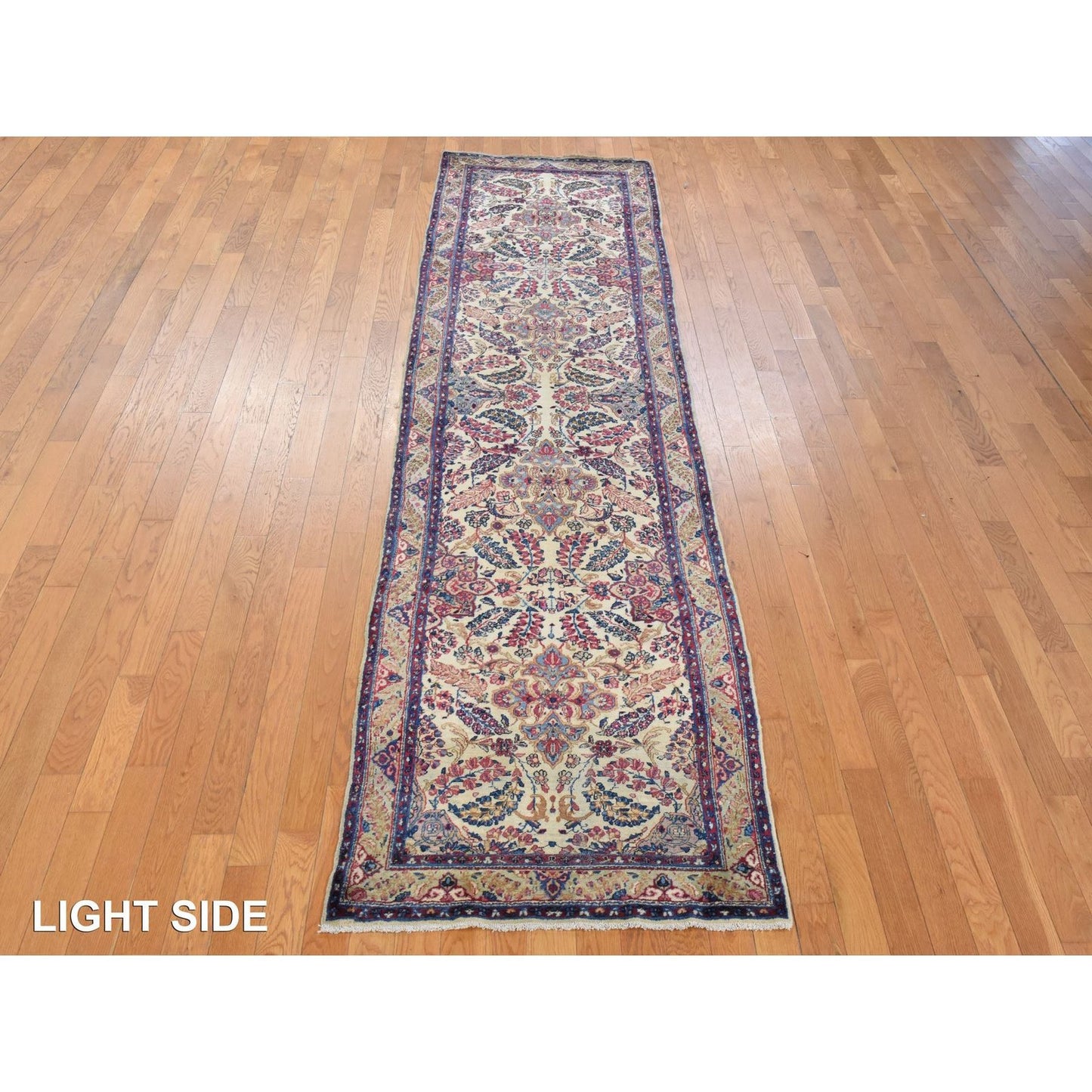 3'X12' Ivory Antique Zoroastrian Karman Wool Runner Rug Hand Knotted