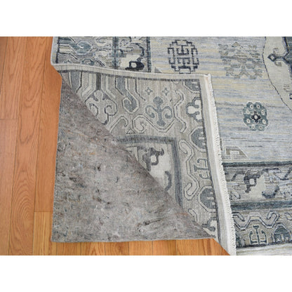 7'9"X9'10" Pure Silk With Textured Wool Khotan Design Hand Knotted Rug