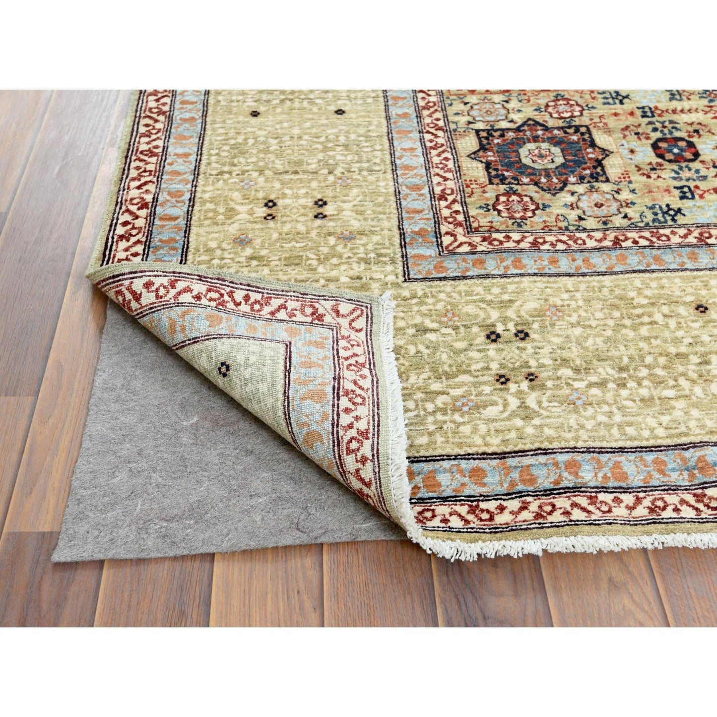 8'2"X10' Green Wool Hand Knotted Super Fine Peshawar 200 Kpsi Rug