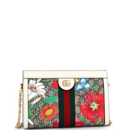 Gucci Ophidia Chain Shoulder Bag Flora Gg Coated Canvas Small