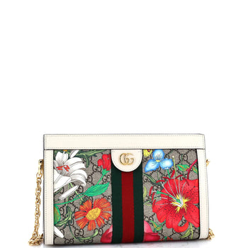 Gucci Ophidia Chain Shoulder Bag Flora Gg Coated Canvas Small