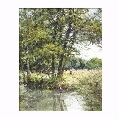 Impressionism Joseph Koutachy Oil Painting "Forest Pond" Signed Landscape France