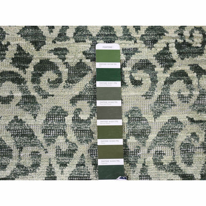 Rug 2'9"x8' Green Modern Hand Knotted Wool and Silk Runner Oriental
