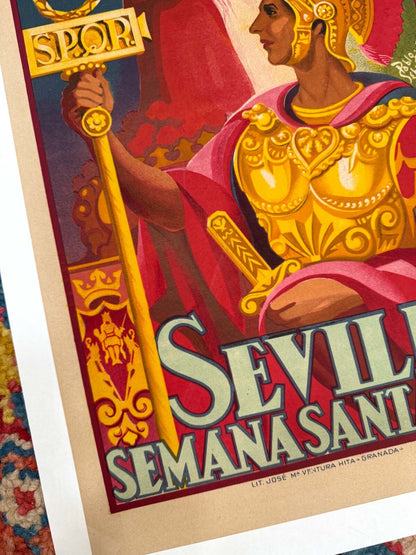 Semana Santa Sevilla Pablo Sebastian Litho 1951 Spanish Travel Poster