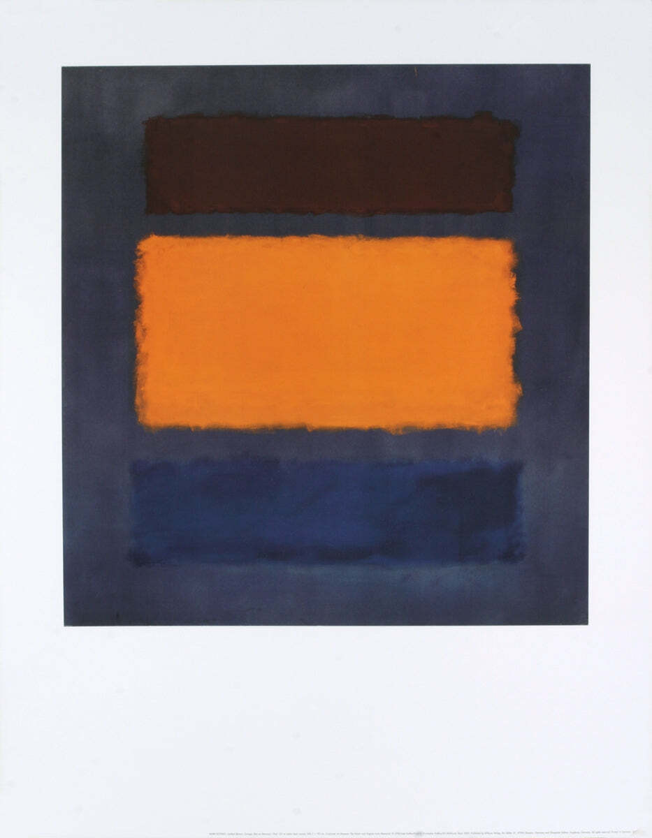 O MARK ROTHKO Brown and Orange on Slate 35.5" x 27.5" Poster 1994 Abstract Blue