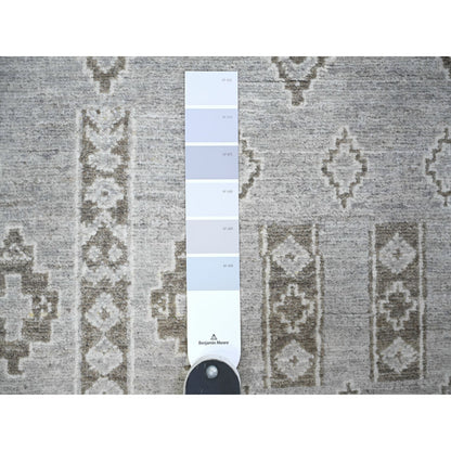 4'X9'1" Dim Gray Fine Peshawar Wool Hand Knotted Runner Oriental Rug