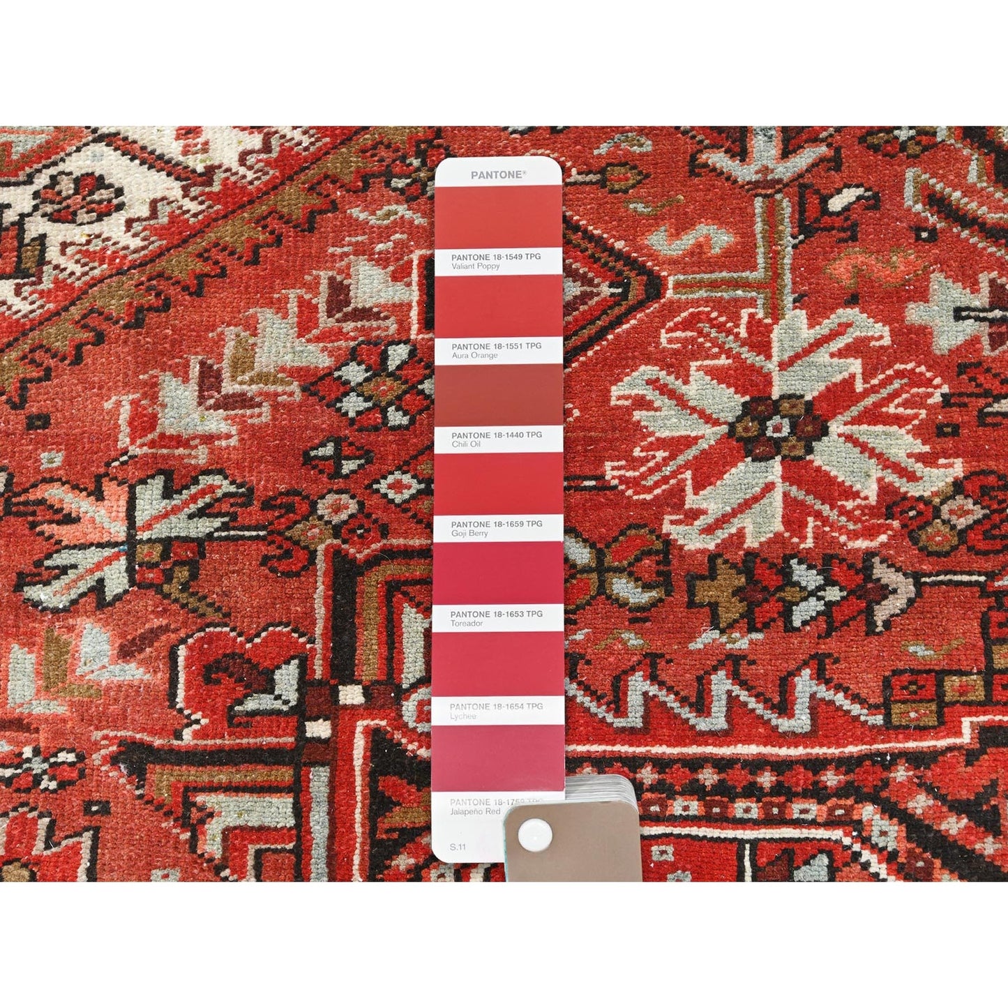 9'9"X12'4" Tomato Red Vintage Zoroastrian Heris Worn Wool Hand Knotted