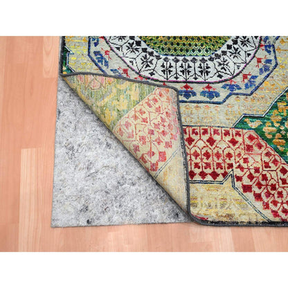 Rug 3'x5'1" Colorful Mamluk Design Silk with Textured Wool Hand Knotted