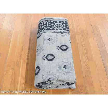 6'X9' Cream Color Small Intricate Repetitive Design Wool Hand Knotted Rug