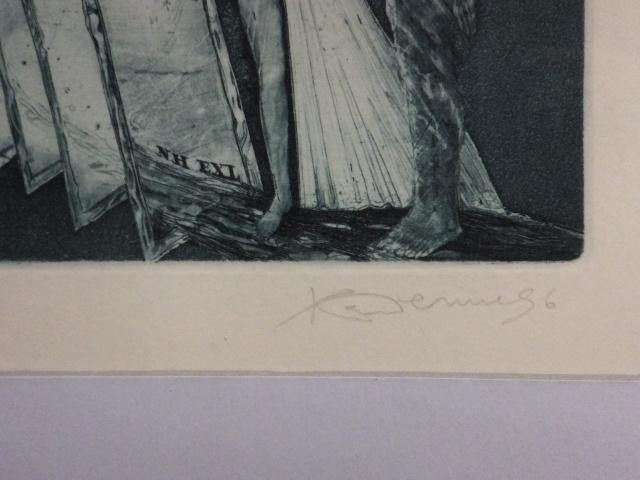Karel Demel Original Etching Print "Exlibris For N.H" 1996 Signed Czech Art