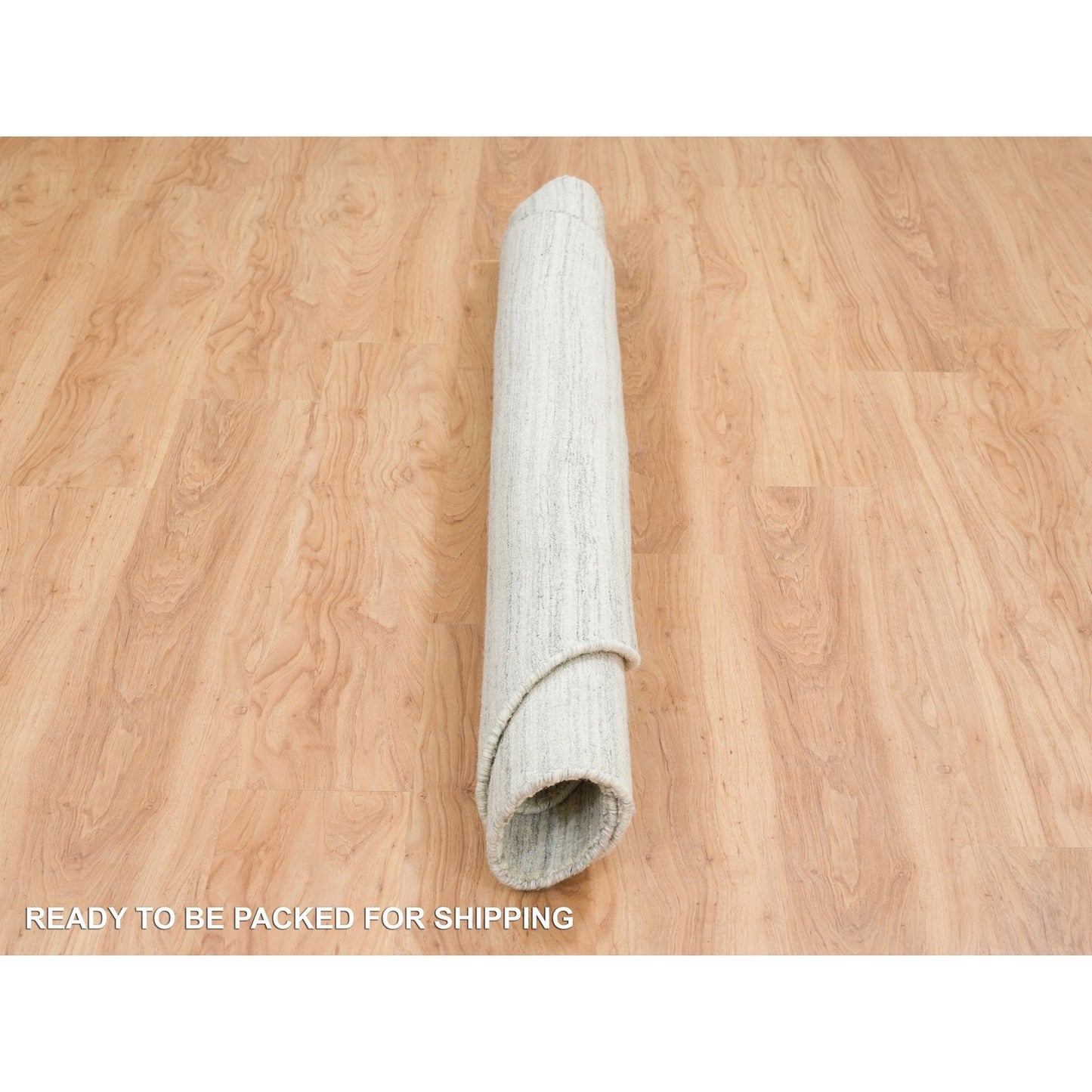 6'1"X6'1" Ivory Hand Loomed Undyed Natural Wool Modern Design Round Rug