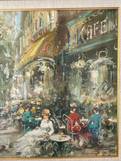 Mario Passoni (Italy) "Caf De Paris" Original Oil Painting On Canvas Signed Coa