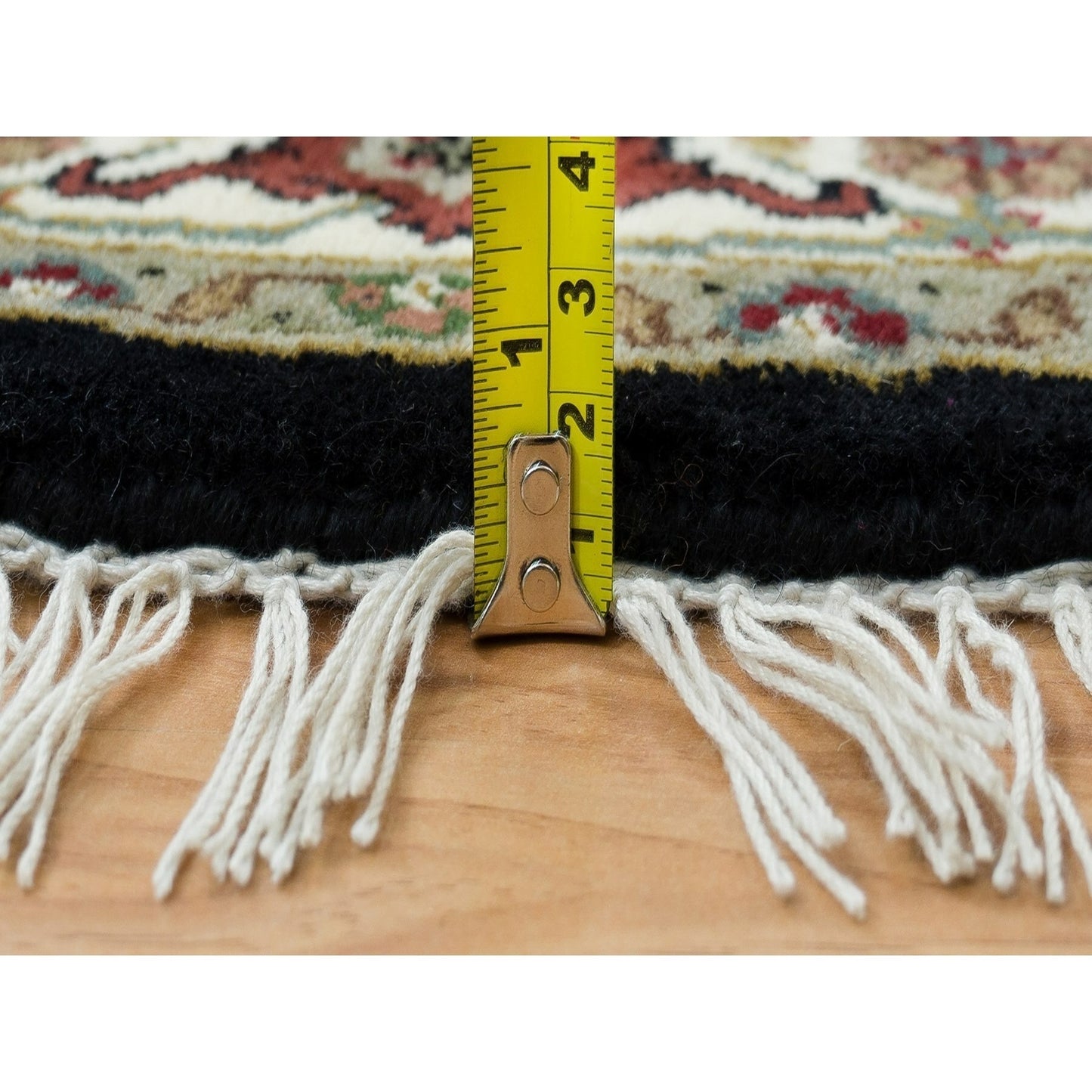 3'4"X3'4" Black 175 Kpsi Wool Hand Knotted Tebraz Round Oriental Rug