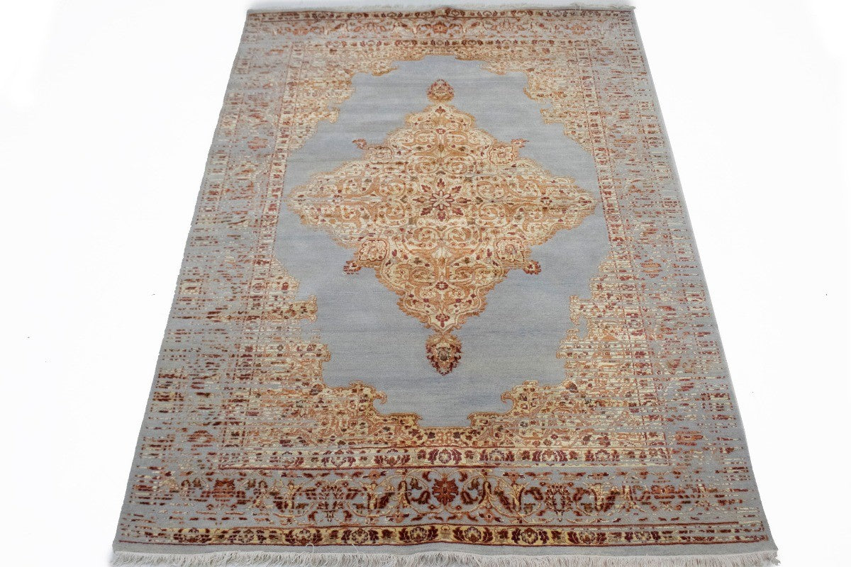 Handmade Transitional Oriental Rug High-Low Relief Medallion Style Carpet 6X8 ft