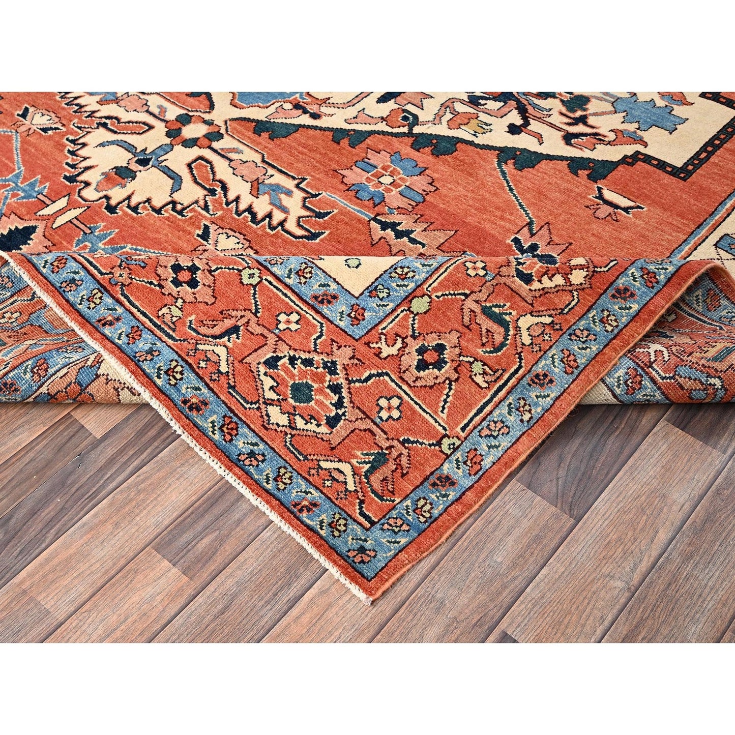 8'3"X9'10" Orange Peshawar With Serapi Heriz Design Wool Hand Knotted Rug
