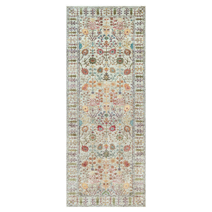 4'1"X12' Beige Hand Knotted Vase Design Silk And Wool Wide Runner Rug