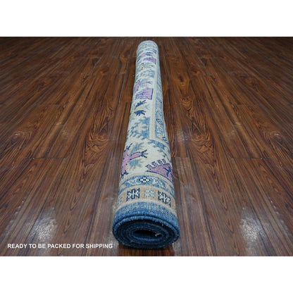 5'5"X7'9" Chelsea Blue Fusion Kazak Soft Wool Hand Knotted Oriental Rug