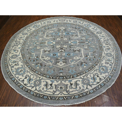 11'8"X11'8" Hand Knotted Gray Heriz Fine Peshawar Pure Wool Round Rug