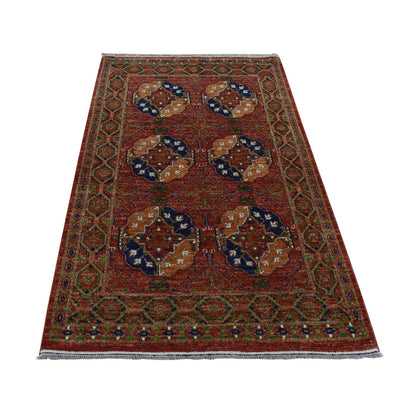 4'1"X6'2" Barn Red Ghazni Wool Afghan Ersari Design Hand Knotted Rug