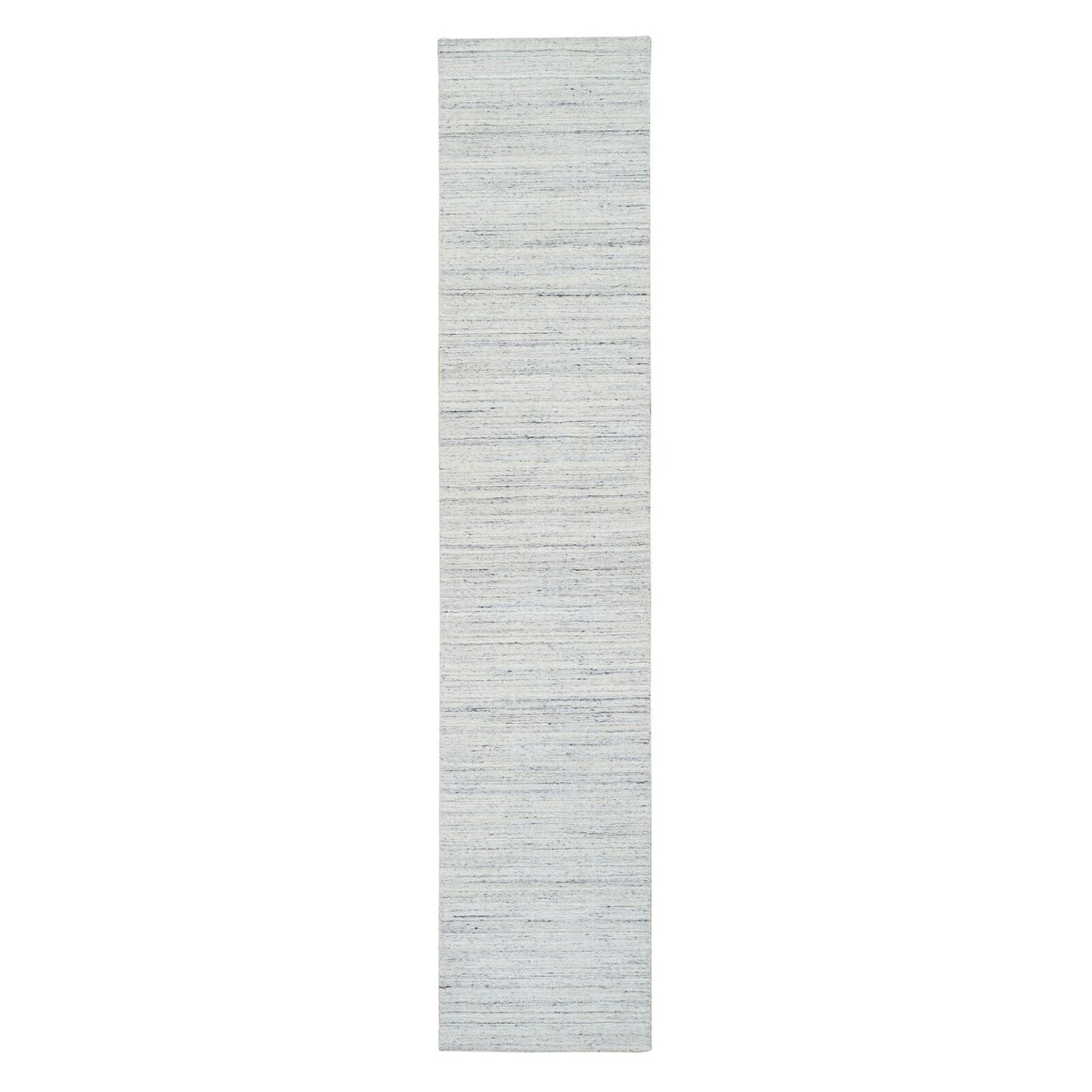 2'6"X11'10" Ivory Hand Loomed Plain Modern Striae Design Wool Runner Rug