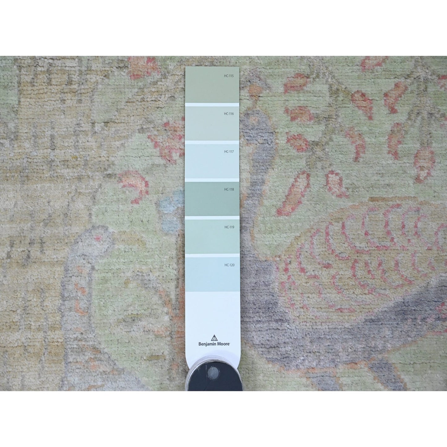 3'X4'8" Green Afghan Peshawar Birds Design Hand Knotted Soft Wool Rug